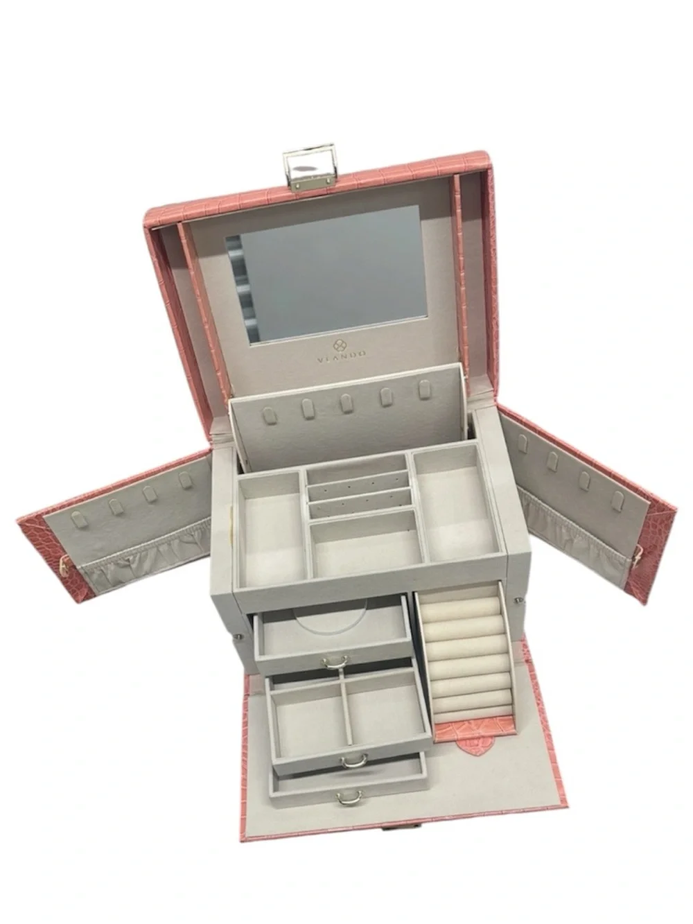 VLANDO Travel Jewelry Case Coral Croc-Embossed